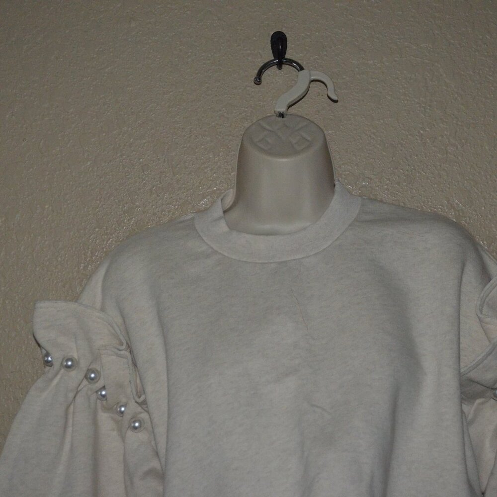 Sz XS Mother of Pearl Dani Oatmeal Pearl Detail Sweatshirt - Picture 5 of 10